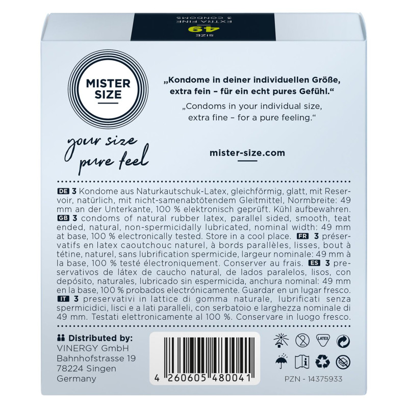 Презервативи Mister Size – Pure Feel – 49 (3 шт), товщина 0.05 мм