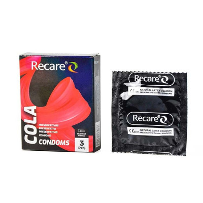 Презервативи Holographic Recare Cola Dotted&Ribbed Condoms 3шт, з пухирцями та ребрами, аромат: Кола