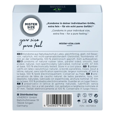 Презервативи Mister Size – Pure Feel – 47 (3 шт), товщина 0.05 мм