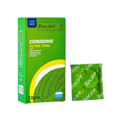 Презервативи Ultra Thin Mint Condoms Recare 12 шт, ультратонкі, аромат: м'ята