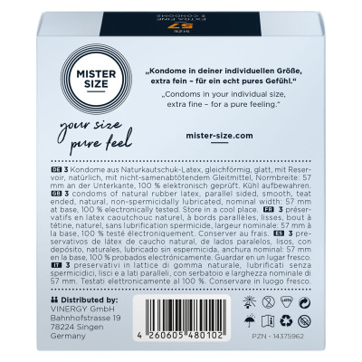 Презервативи Mister Size – Pure Feel – 57 (3 шт), товщина 0.05 мм