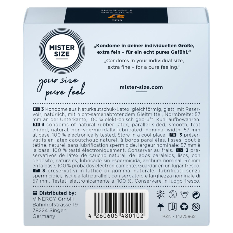 Презервативи Mister Size – Pure Feel – 57 (3 шт), товщина 0.05 мм