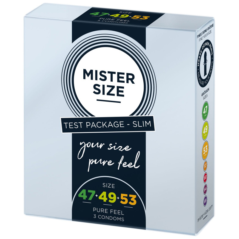 Набір презервативів Mister Size - Pure Feel - 47-49-53 (3 шт), 3 розміри, товщина 0.05 мм