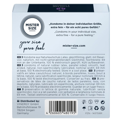 Презервативи Mister Size – Pure Feel – 69 (3 шт), товщина 0.05 мм
