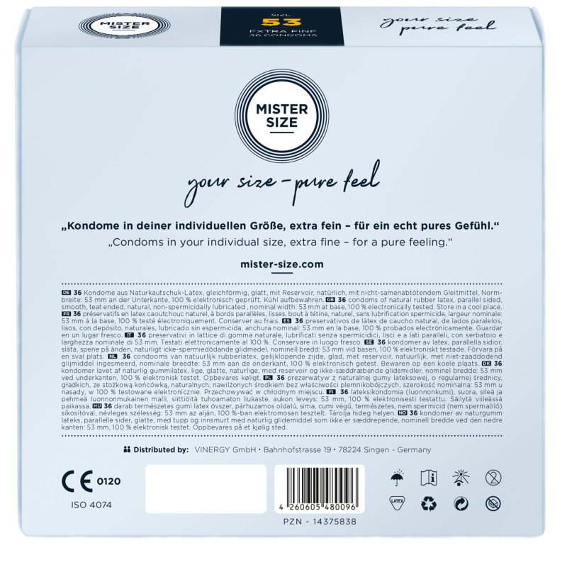 Презервативи Mister Size – Pure Feel – 53 (36 шт), товщина 0.05 мм