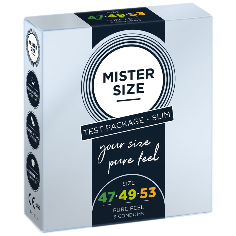 Набір презервативів Mister Size - Pure Feel - 47-49-53 (3 шт), 3 розміри, товщина 0.05 мм