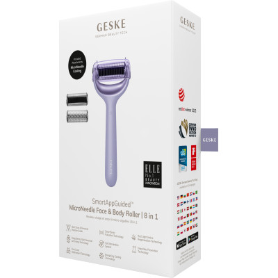 Електронний ролер для обличчя та тіла з мікроголками GESKE MicroNeedle Face&Body Roller 8 в 1 purple