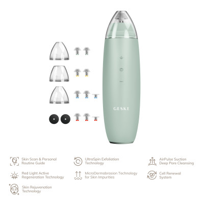 Мікродермабразійний пристрій для видалення чорних цяток GESKE MicroDermabrasion Blackhead Remover 7 в 1 green
