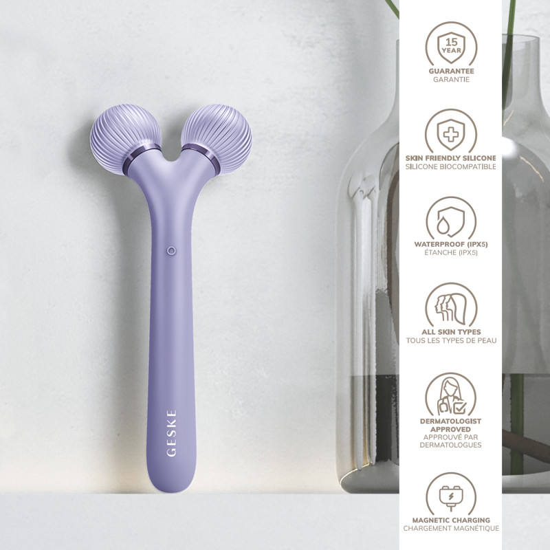 Електронний ультразвуковий ролик для обличчя GESKE Sonic Facial Roller 4 в 1 purple