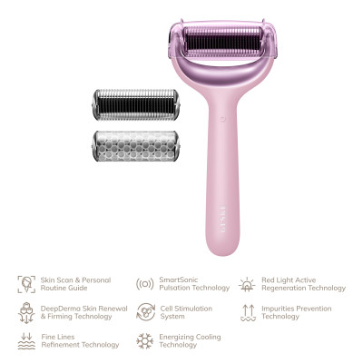 Електронний ролер для обличчя та тіла з мікроголками GESKE MicroNeedle Face&Body Roller 8 в 1 pink