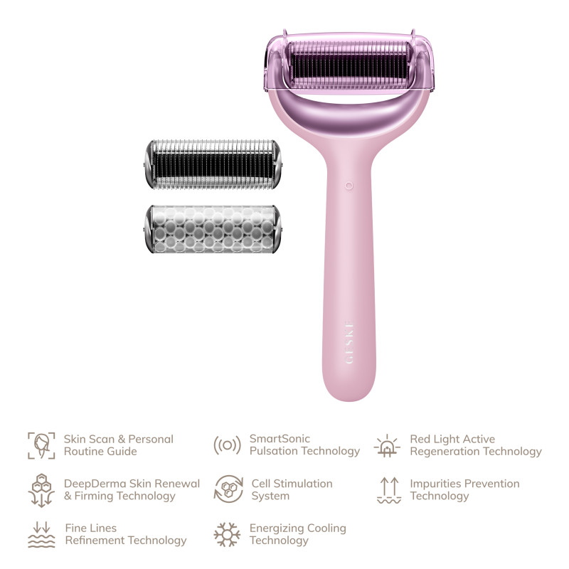 Електронний ролер для обличчя та тіла з мікроголками GESKE MicroNeedle Face&Body Roller 8 в 1 pink