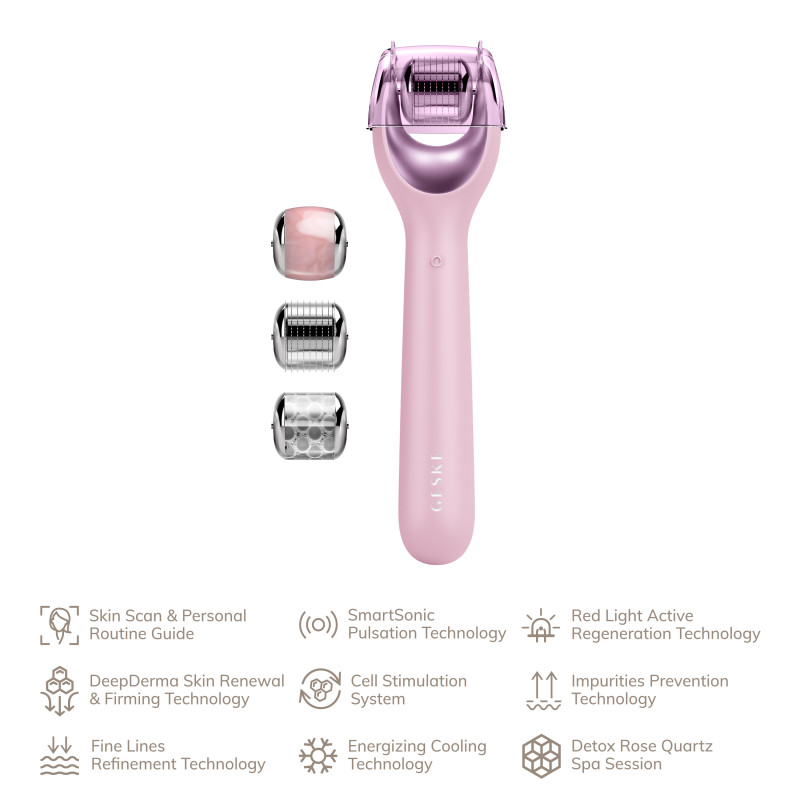 Електронний ролер для обличчя з мікроголками GESKE MicroNeedle Face Roller pink