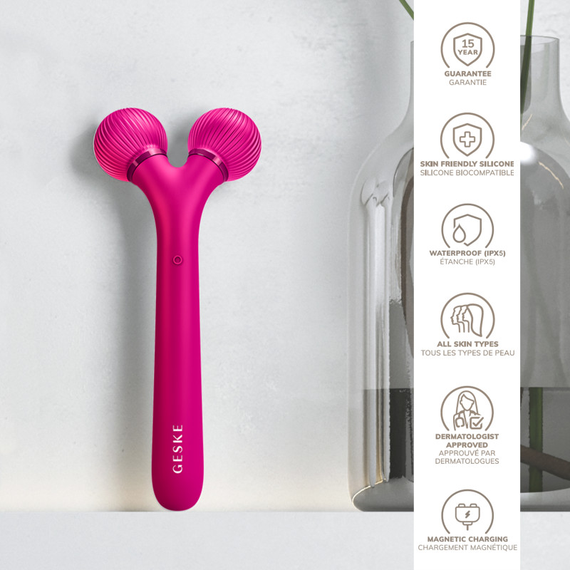 Електронний ультразвуковий ролик для обличчя GESKE Sonic Facial Roller 4 в 1 magenta