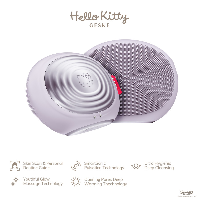 Електронна ультразвукова термощітка для обличчя GESKE Sonic Thermo Facial Brush 5 в 1 by Hello Kitty purple