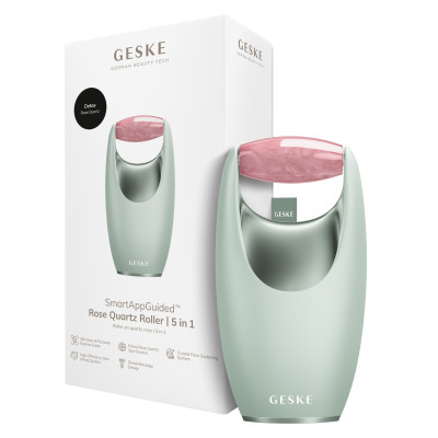 Ролер-масажер для обличчя з рожевим кварцом GESKE SmartAppGuided Rose Quartz Roller 5in1 green