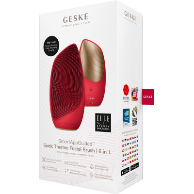 Електронна звукова термощітка для обличчя GESKE Sonic Thermo Facial Brush 6 в 1 red