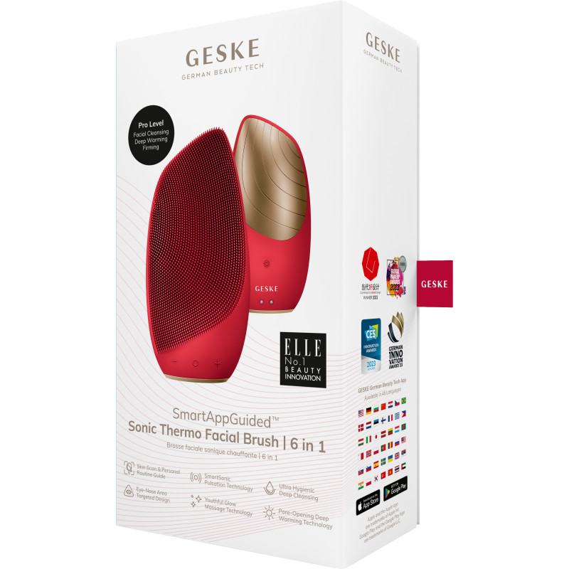 Електронна звукова термощітка для обличчя GESKE Sonic Thermo Facial Brush 6 в 1 red