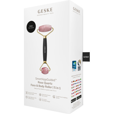 Ролер-масажер для обличчя та тіла з рожевим кварцом GESKE SmartAppGuided Rose Quartz Face & Body Roller 5in1 gray
