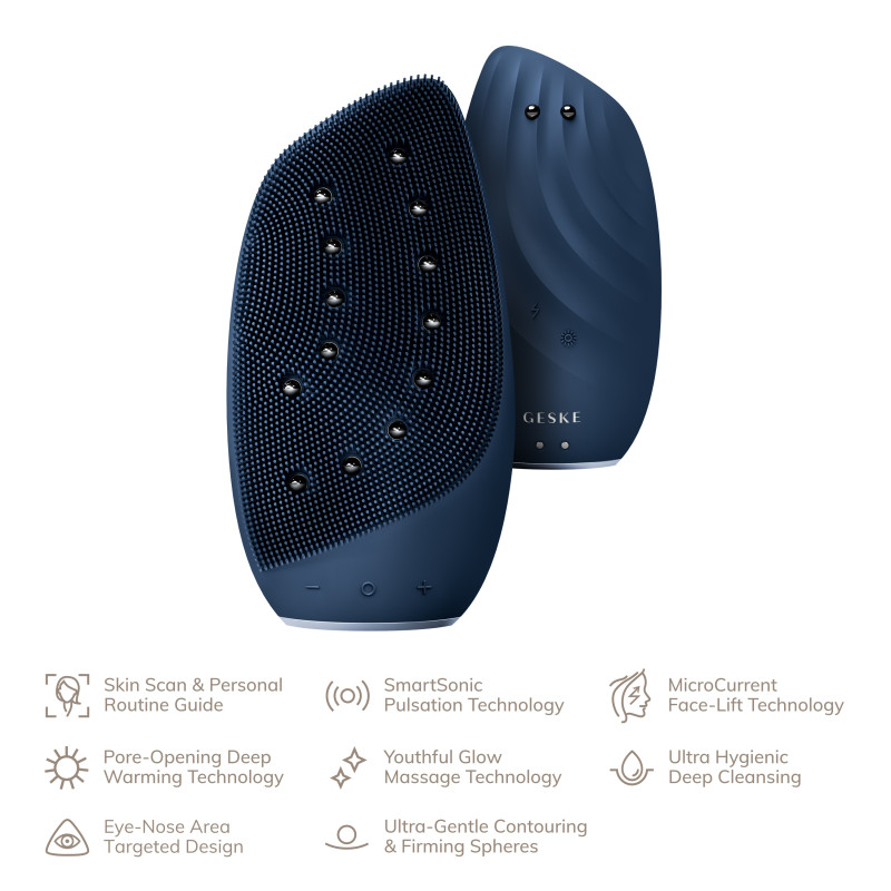 Очищувальна щітка для обличчя GESKE Sonic Thermo Facial Brush&Face-Lifter 8 в 1 midnight