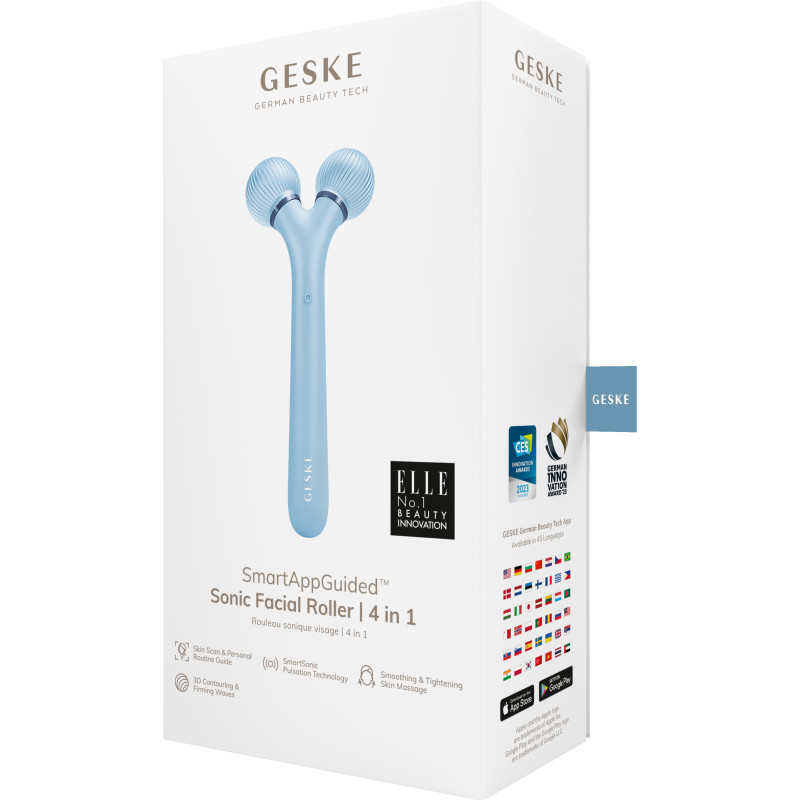 Електронний ультразвуковий ролик для обличчя GESKE Sonic Facial Roller 4 в 1 aquamarine