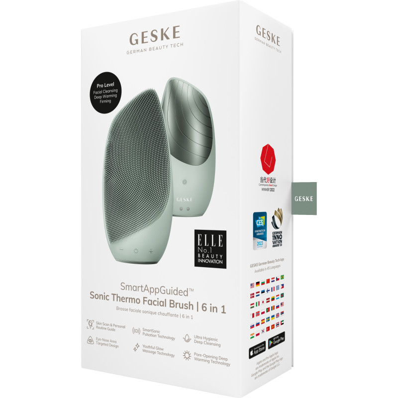 Електронна звукова термощітка для обличчя GESKE Sonic Thermo Facial Brush 6 в 1 green
