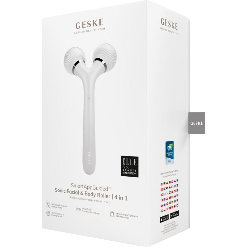 Електронний ультразвуковий ролик для обличчя та тіла GESKE Sonic Facial&Body Roller 4 в 1 white