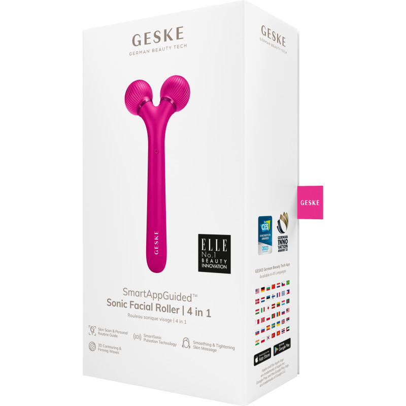 Електронний ультразвуковий ролик для обличчя GESKE Sonic Facial Roller 4 в 1 magenta