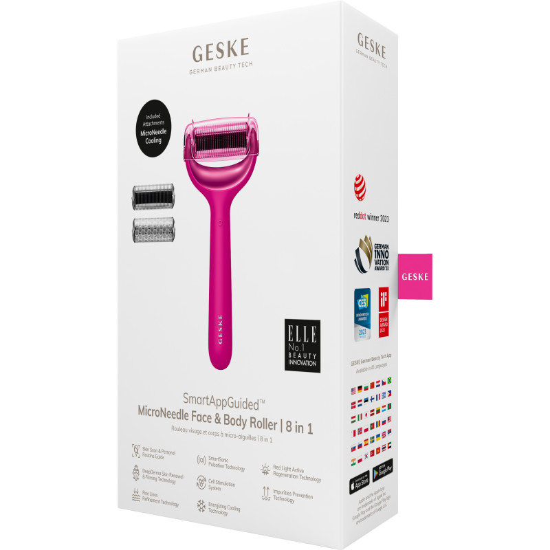 Електронний ролер для обличчя та тіла з мікроголками GESKE MicroNeedle Face&Body Roller magenta