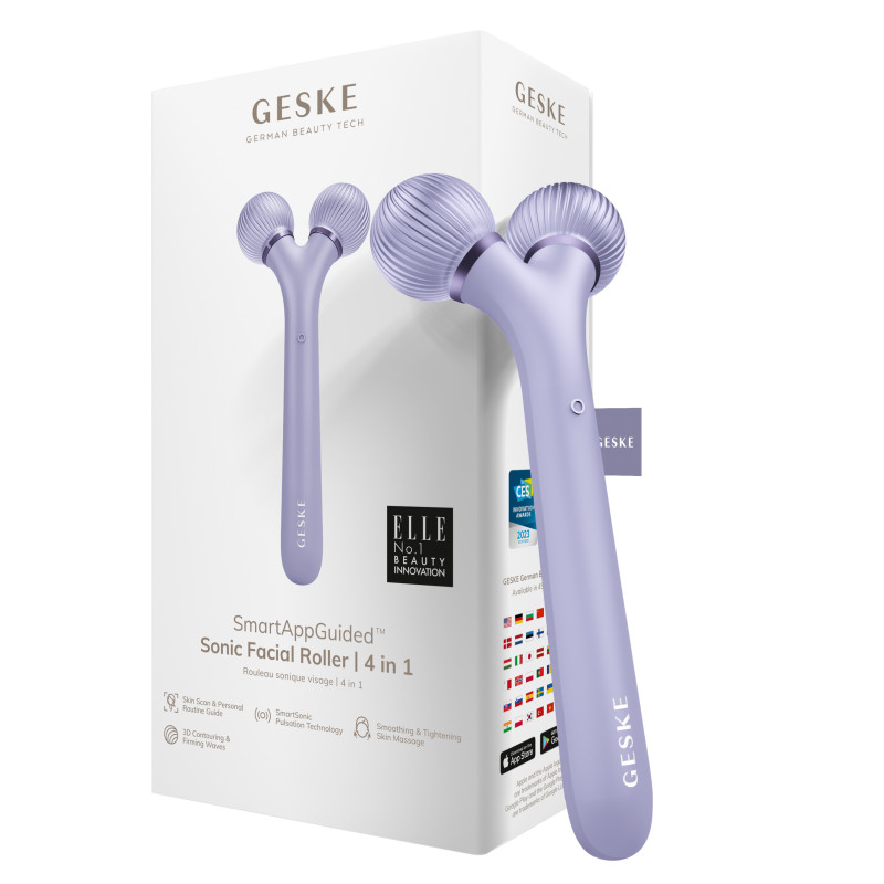Електронний ультразвуковий ролик для обличчя GESKE Sonic Facial Roller 4 в 1 purple