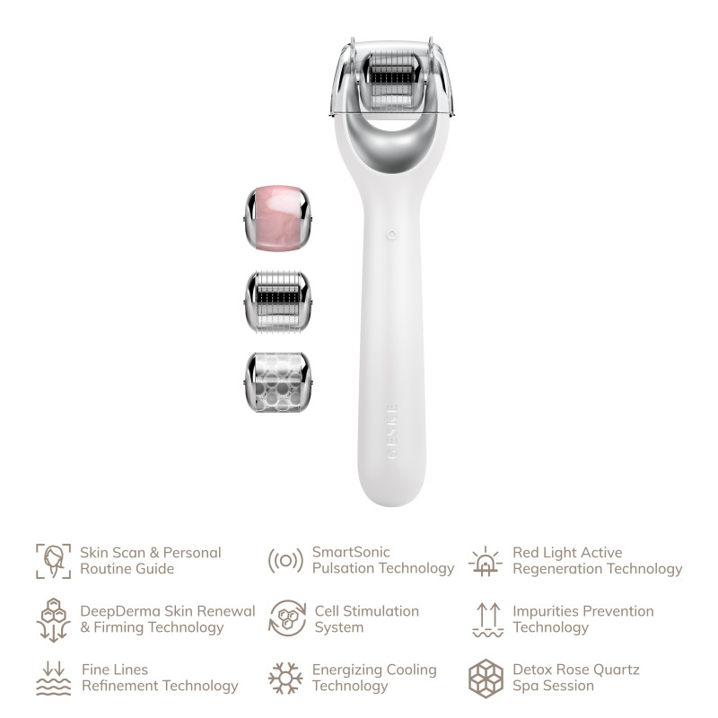 Електронний ролер для обличчя з мікроголками GESKE MicroNeedle Face Roller 9 в 1 white