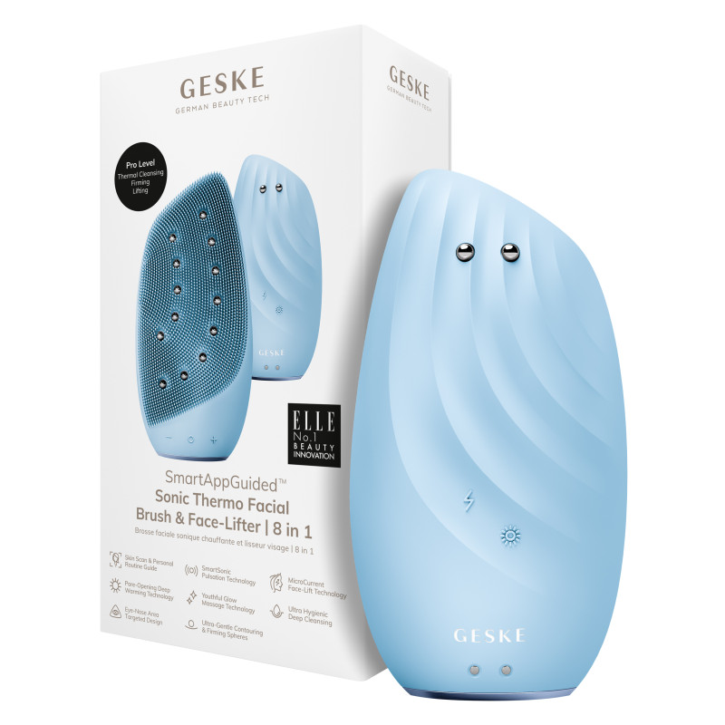 Очищувальна щітка для обличчя GESKE Sonic Thermo Facial Brush&Face-Lifter 8 в 1 aquamarine