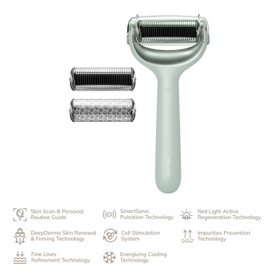 Електронний ролер для обличчя та тіла з мікроголками GESKE MicroNeedle Face&Body Roller 8 в 1 green