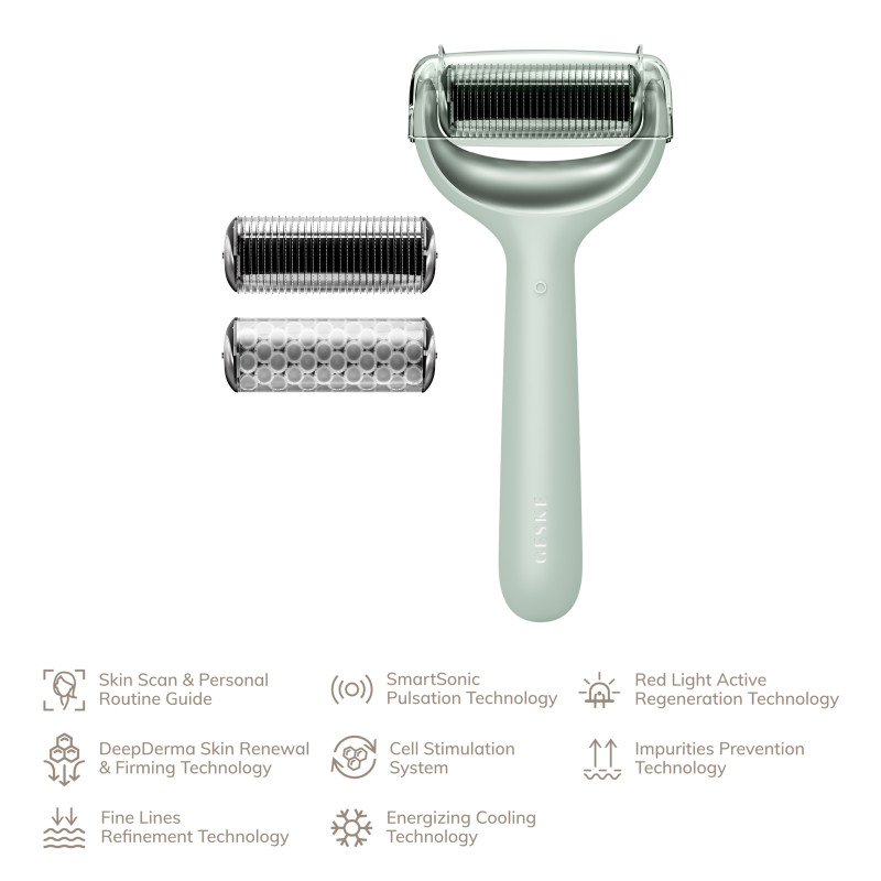 Електронний ролер для обличчя та тіла з мікроголками GESKE MicroNeedle Face&Body Roller 8 в 1 green