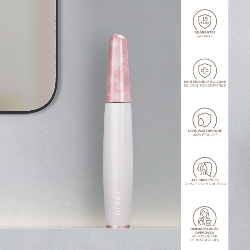 Ручка-масажер для обличчя з рожевим кварцом GESKE SmartAppGuided Rose Quartz & Depuffing Pen 6in1 starlight