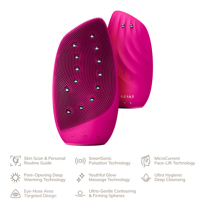 Очищувальна щітка для обличчя GESKE Sonic Thermo Facial Brush&Face-Lifter 8 в 1 magenta