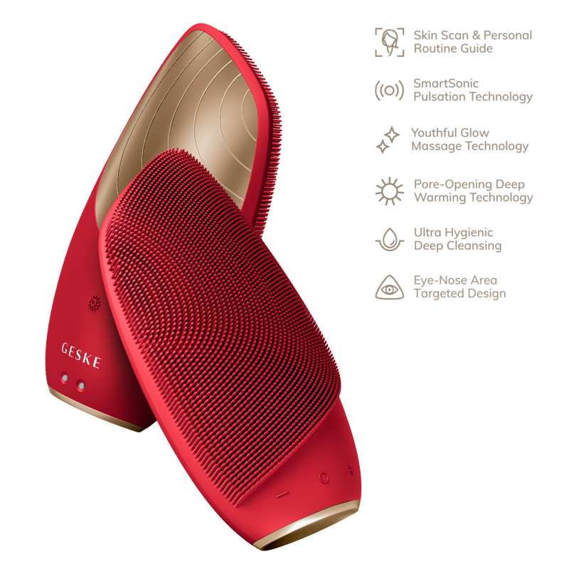 Електронна звукова термощітка для обличчя GESKE Sonic Thermo Facial Brush 6 в 1 red