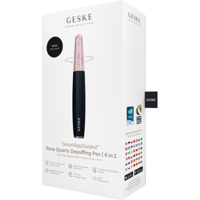 Ручка-масажер для обличчя з рожевим кварцом GESKE SmartAppGuided Rose Quartz & Depuffing Pen 6in1 black