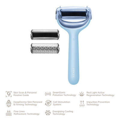 Електронний ролер для обличчя та тіла з мікроголками GESKE MicroNeedle Face&Body Roller 8 в 1 aquamarine