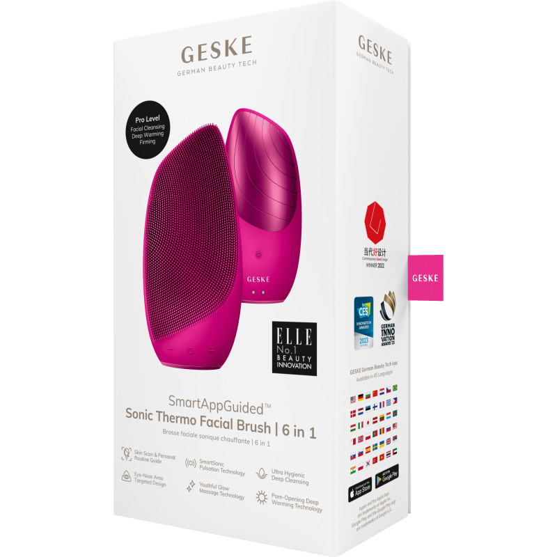 Електронна звукова термощітка для обличчя GESKE Sonic Thermo Facial Brush 6 в 1 magenta