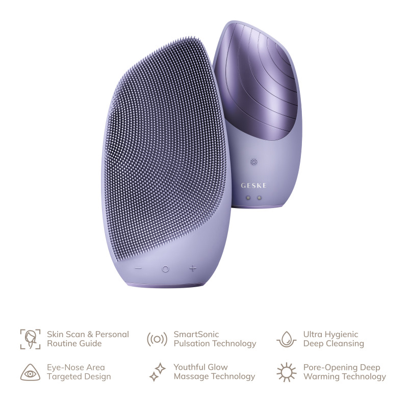 Електронна звукова термощітка для обличчя GESKE Sonic Thermo Facial Brush 6 в 1 purple