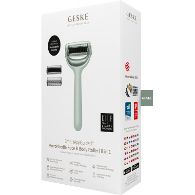 Електронний ролер для обличчя та тіла з мікроголками GESKE MicroNeedle Face&Body Roller 8 в 1 green