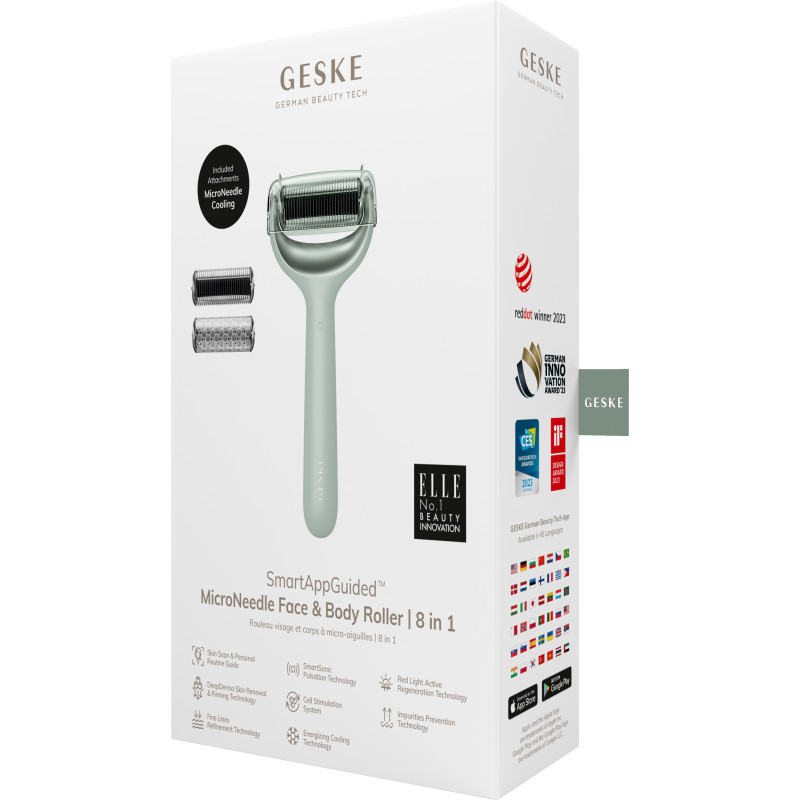 Електронний ролер для обличчя та тіла з мікроголками GESKE MicroNeedle Face&Body Roller 8 в 1 green