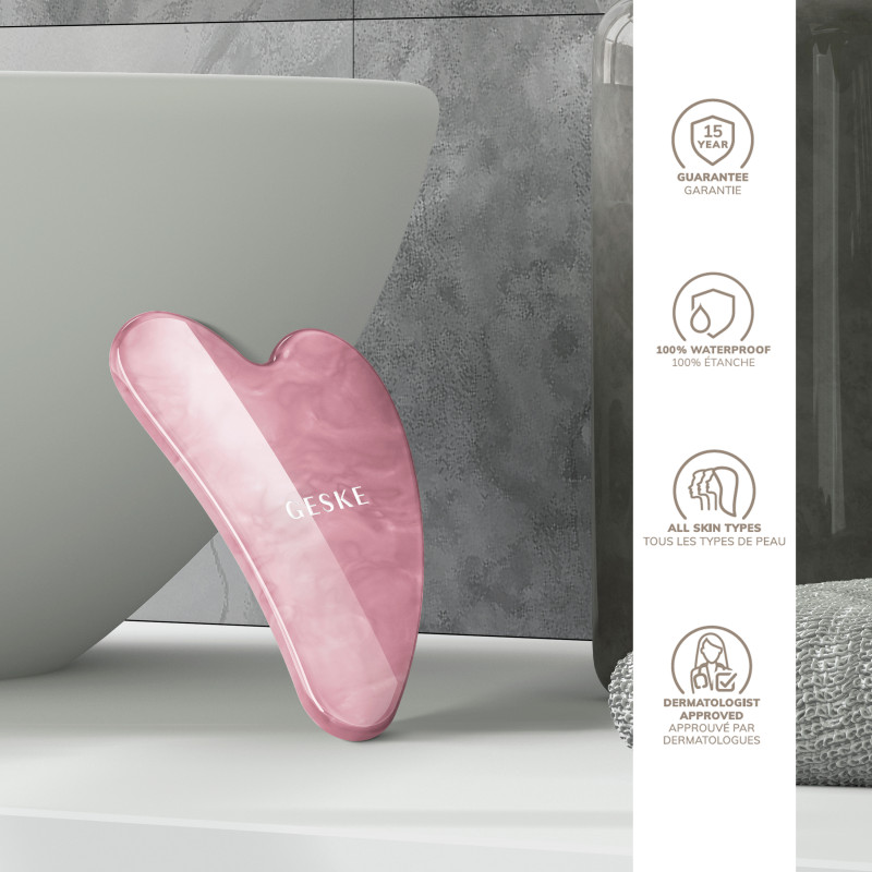Масажер-скребок гуаша із рожевого кварцу GESKE SmartAppGuided Rose Quartz Gua Sha 5в1