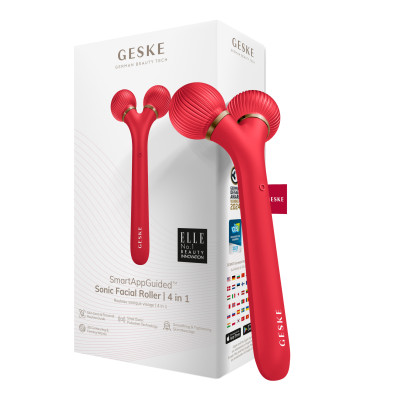 Електронний ультразвуковий ролик для обличчя GESKE Sonic Facial Roller 4 в 1 red