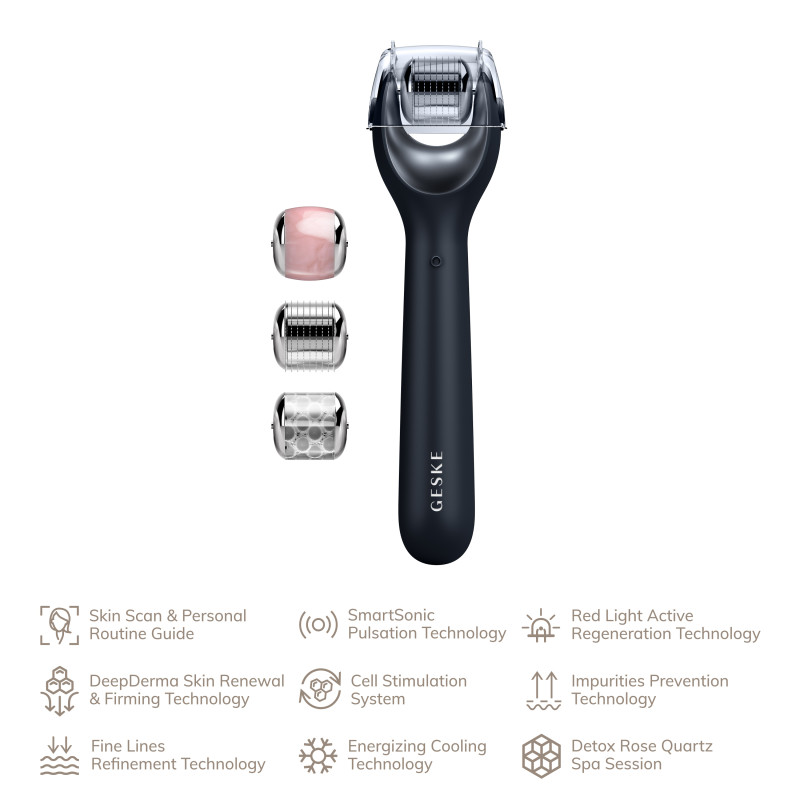 Електронний ролер для обличчя з мікроголками GESKE MicroNeedle Face Roller 9 в 1 black