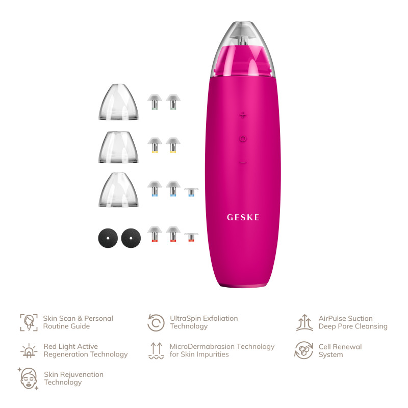 Мікродермабразійний пристрій для видалення чорних цяток GESKE MicroDermabrasion Blackhead Remover 7 в 1 magenta