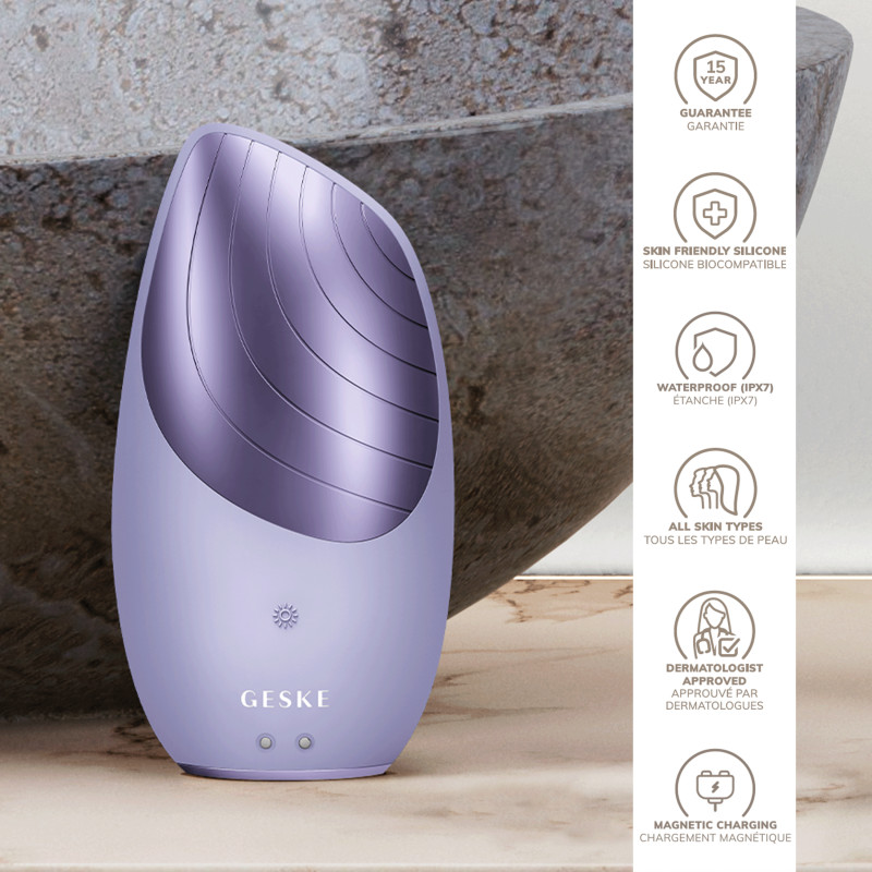 Електронна звукова термощітка для обличчя GESKE Sonic Thermo Facial Brush 6 в 1 purple