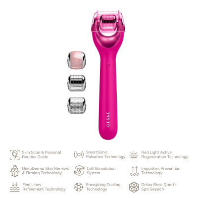 Електронний ролер для обличчя з мікроголками GESKE MicroNeedle Face Roller 9 в 1 magenta