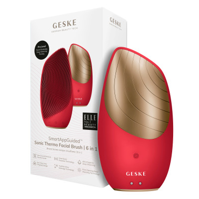 Електронна звукова термощітка для обличчя GESKE Sonic Thermo Facial Brush 6 в 1 red
