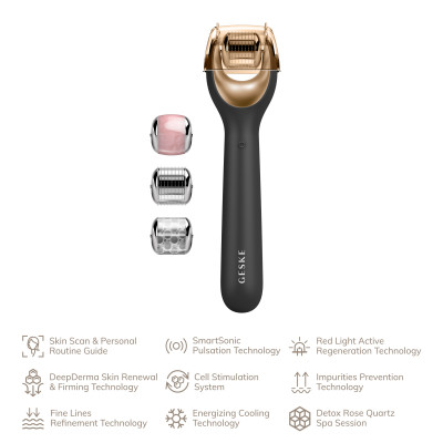 Електронний ролер для обличчя з мікроголками GESKE MicroNeedle Face Roller gray